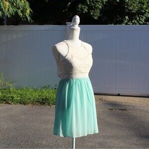 Juniors Crochet Lace Bodice A-Line Dress Green